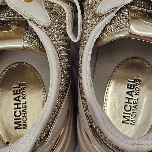 Michael Kors Womens Muse Glitter Gold Mesh Trainer Sneakers 10M - Picture 11 of 14